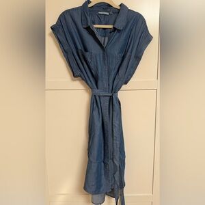 Dex Denim Dress or Duster with Belt and Pockets NWOT